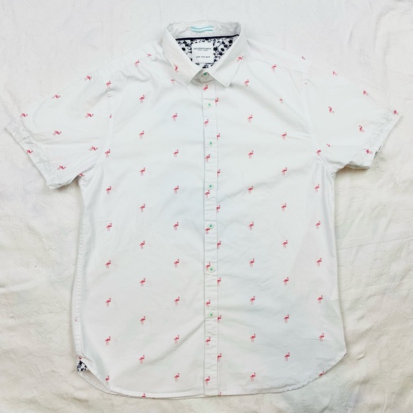 Denim & Flower Ricky Singh Mens Flamingo Print Short Sleeve Shirt Size M - Picture 3 of 5